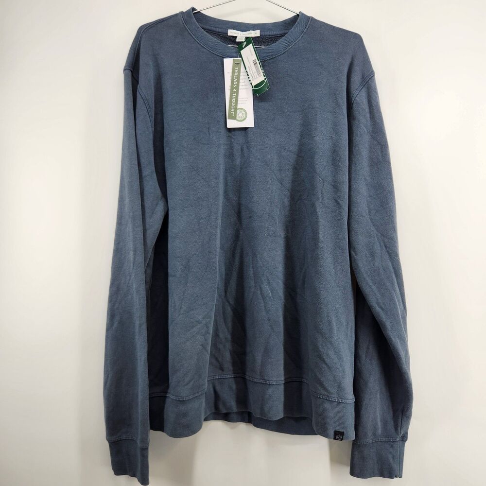 Threads 4 Thought Men's Blue XL Mineral Wash Crew Sweatshirt‎ NWT Drawstring